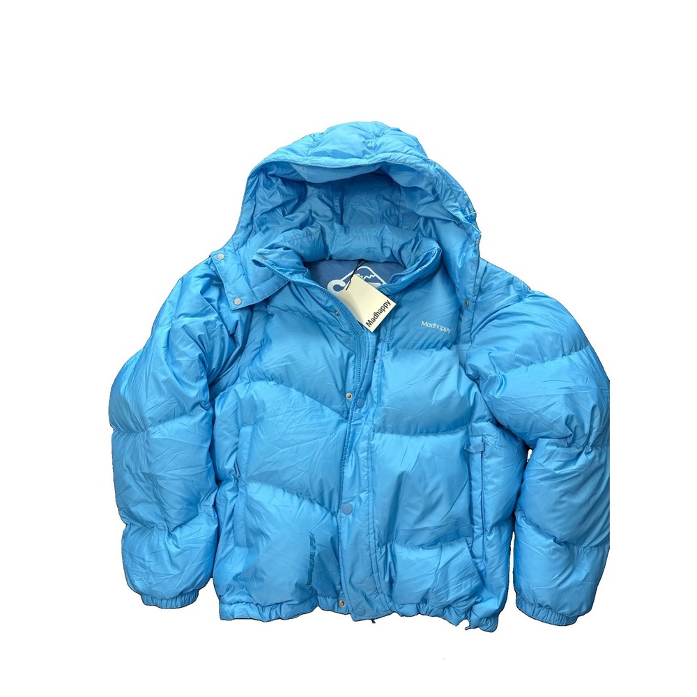 MADHAPPY New COZY PUFFER JACKET 800 BLUE Down Zip Off Sleeves NWT Size Small